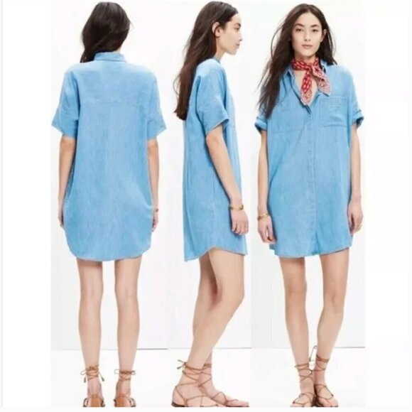 Madewell Courier Shirt Dress Button Down Short Sleeve Chambray Blue Women's XS - Picture 3 of 7